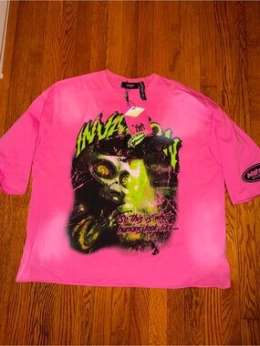 Pink Graphic Short Sleeve Tee with Neon Artwork
